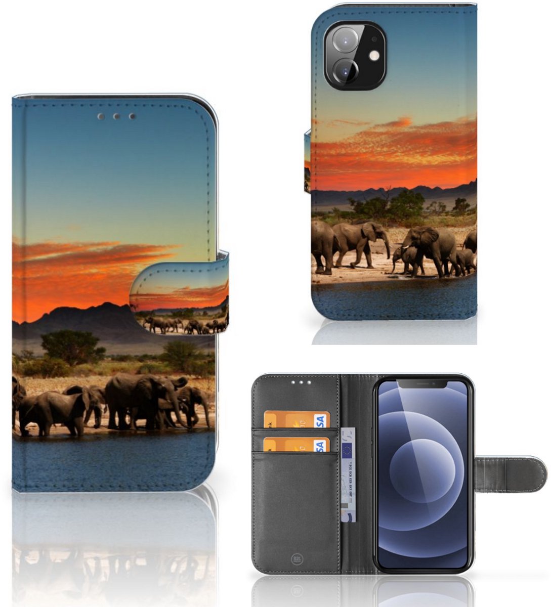 Apple iPhone 12 Mini Telefoonhoesje met Pasjes Olifanten