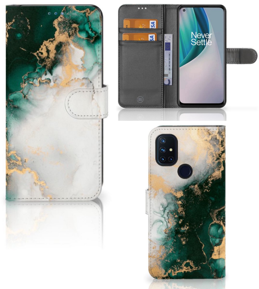 Bookcase voor OnePlus Nord N10 Marmer Groen
