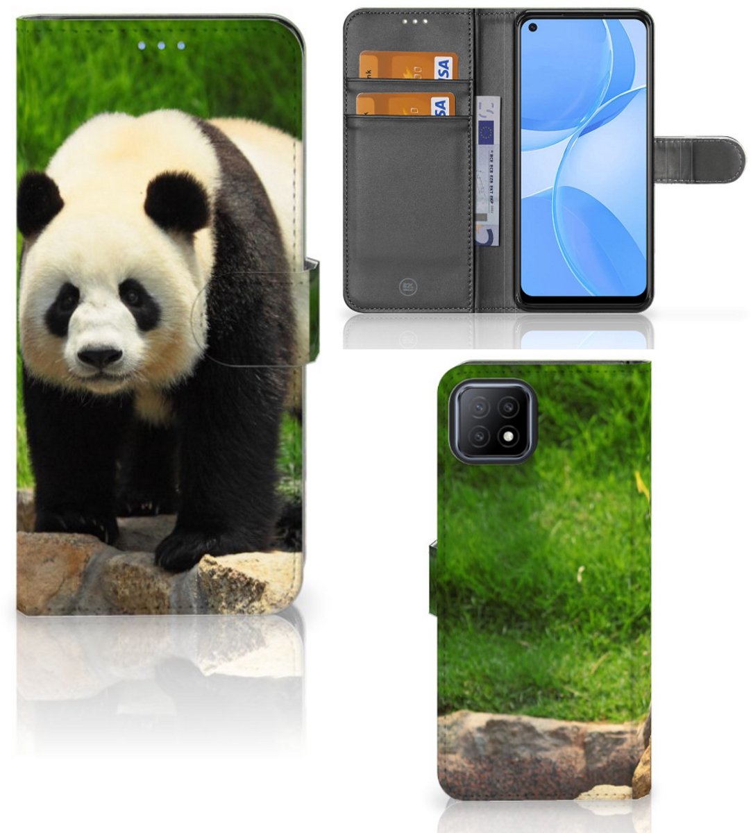 OPPO A73 5G Telefoonhoesje met Pasjes Panda