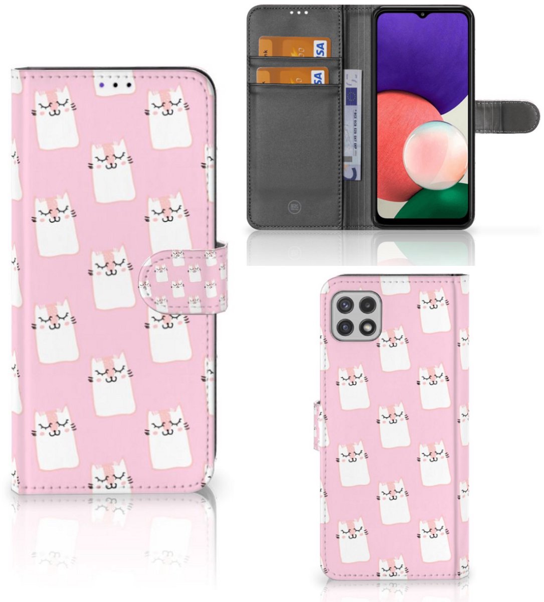 Samsung Galaxy A22 5G Telefoonhoesje met Pasjes Sleeping Cats