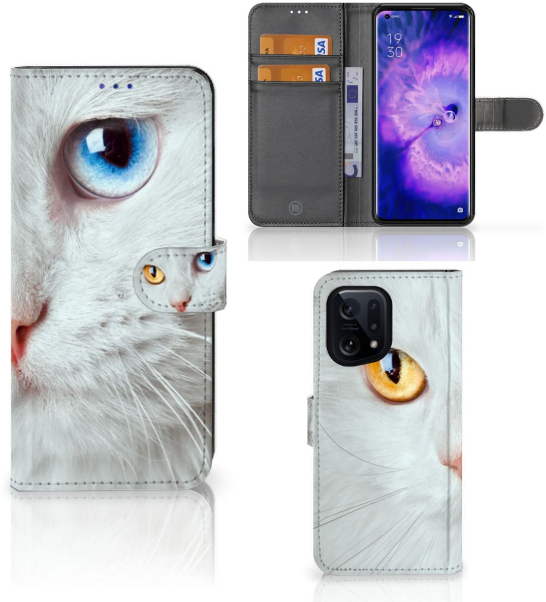 OPPO Find X5 Telefoonhoesje met Pasjes Witte Kat