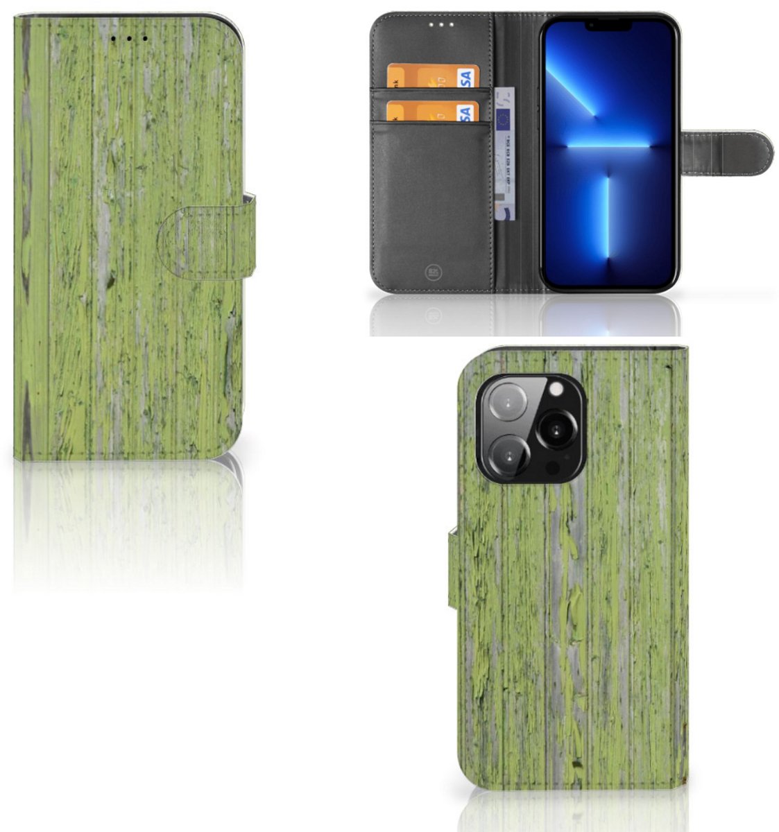 iPhone 13 Pro Book Style Case Green Wood