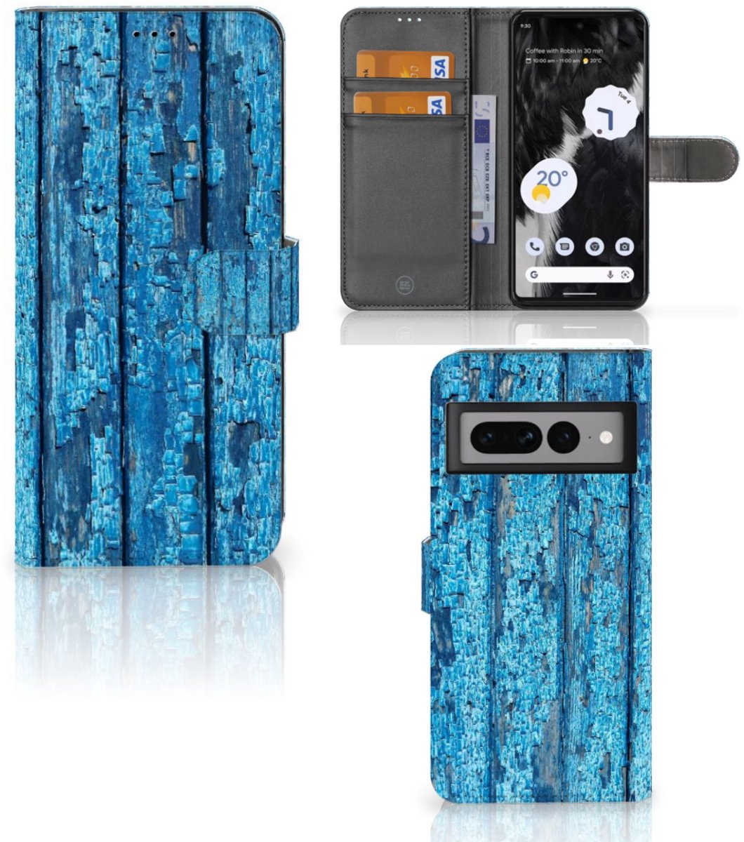 Boekhoesje voor Google Pixel 7 Pro Book Style Case Wood Blue