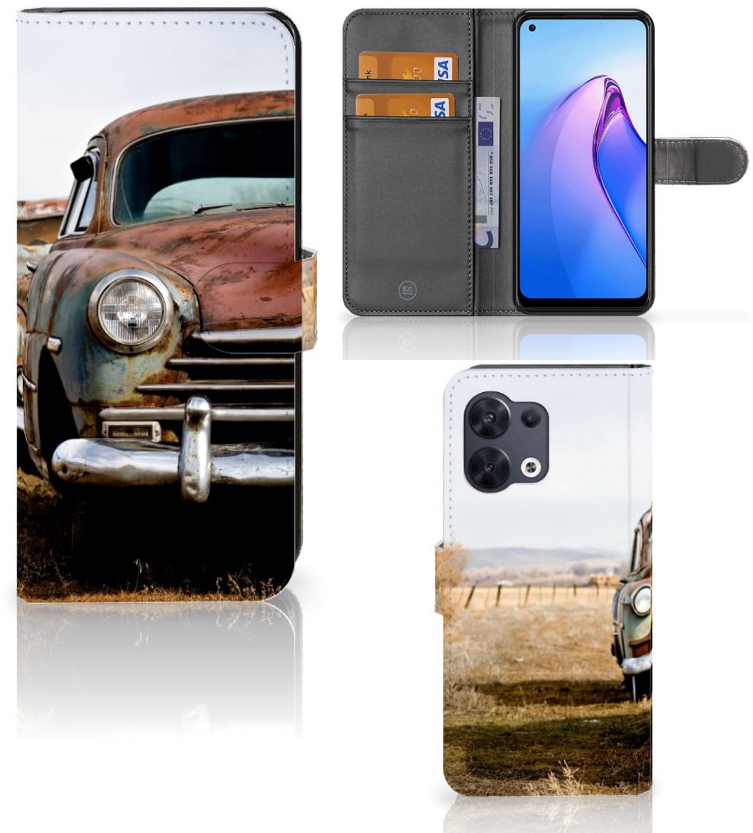 Boekhoesje voor OPPO Reno8 Telefoonhoesje met foto Vintage Auto