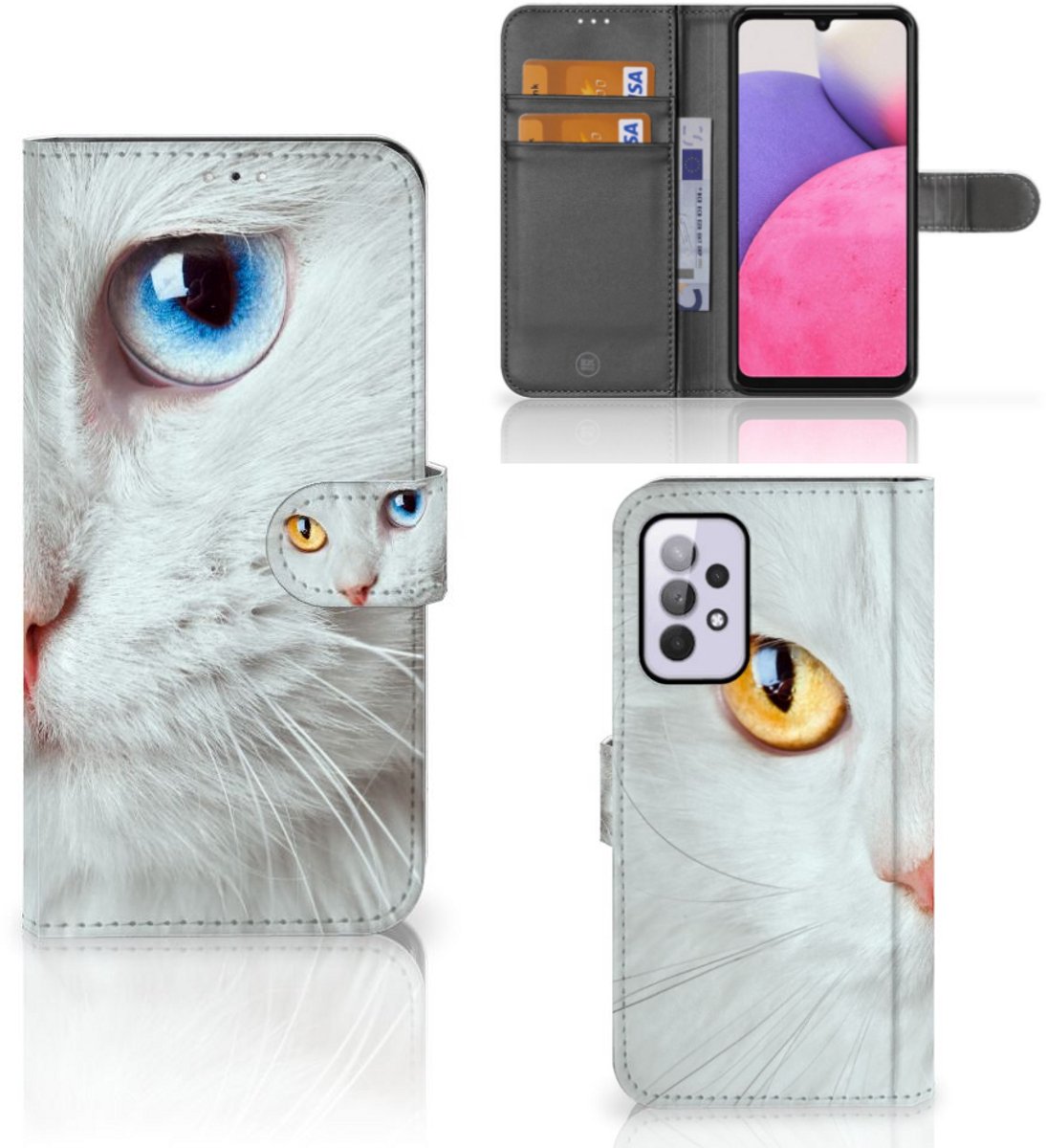 Samsung Galaxy A33 5G Telefoonhoesje met Pasjes Witte Kat