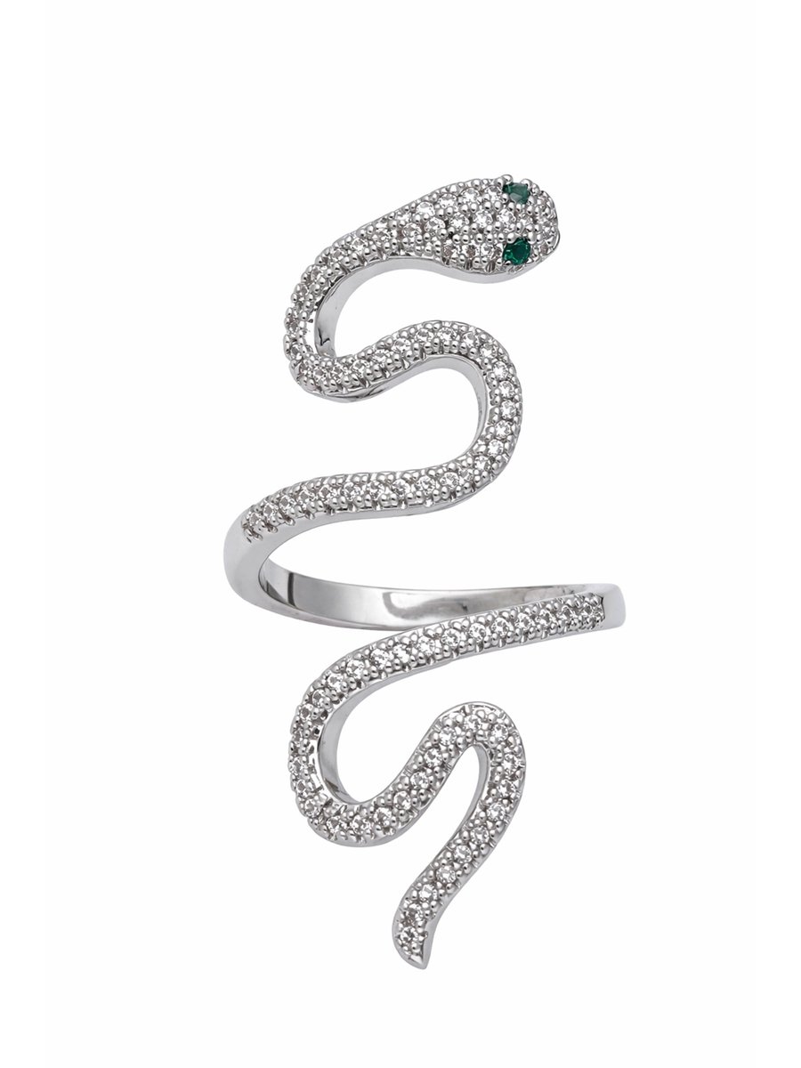 AVANT-GARDE PARIS Ring - Statement - Coiled Snake - Rhodium Plated - Pavé Steentjes - Slip-on