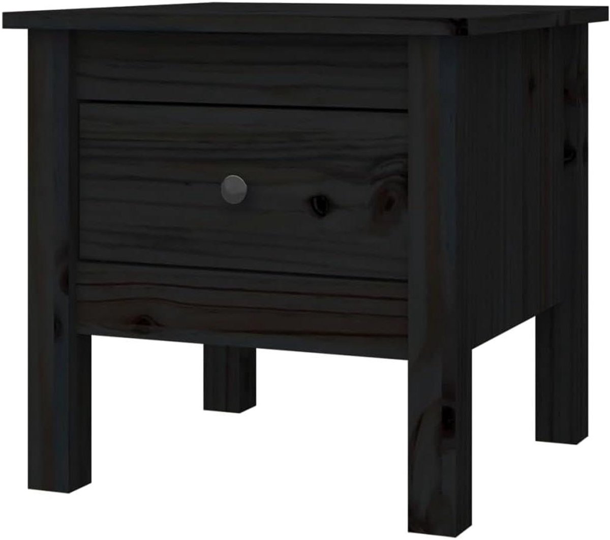 Bijzettafel Hout - Eettafel Salontafel - Spullen Opbergen - Massief Grenenhout - 40x40x39 cm - Zwart