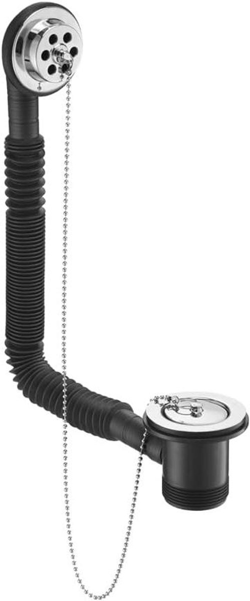 Badafval met Ketting - Afvoer Badkuip - Efficiënte Afvoer - Sleufontwerp - 700 mm flexibele buis - Chroom