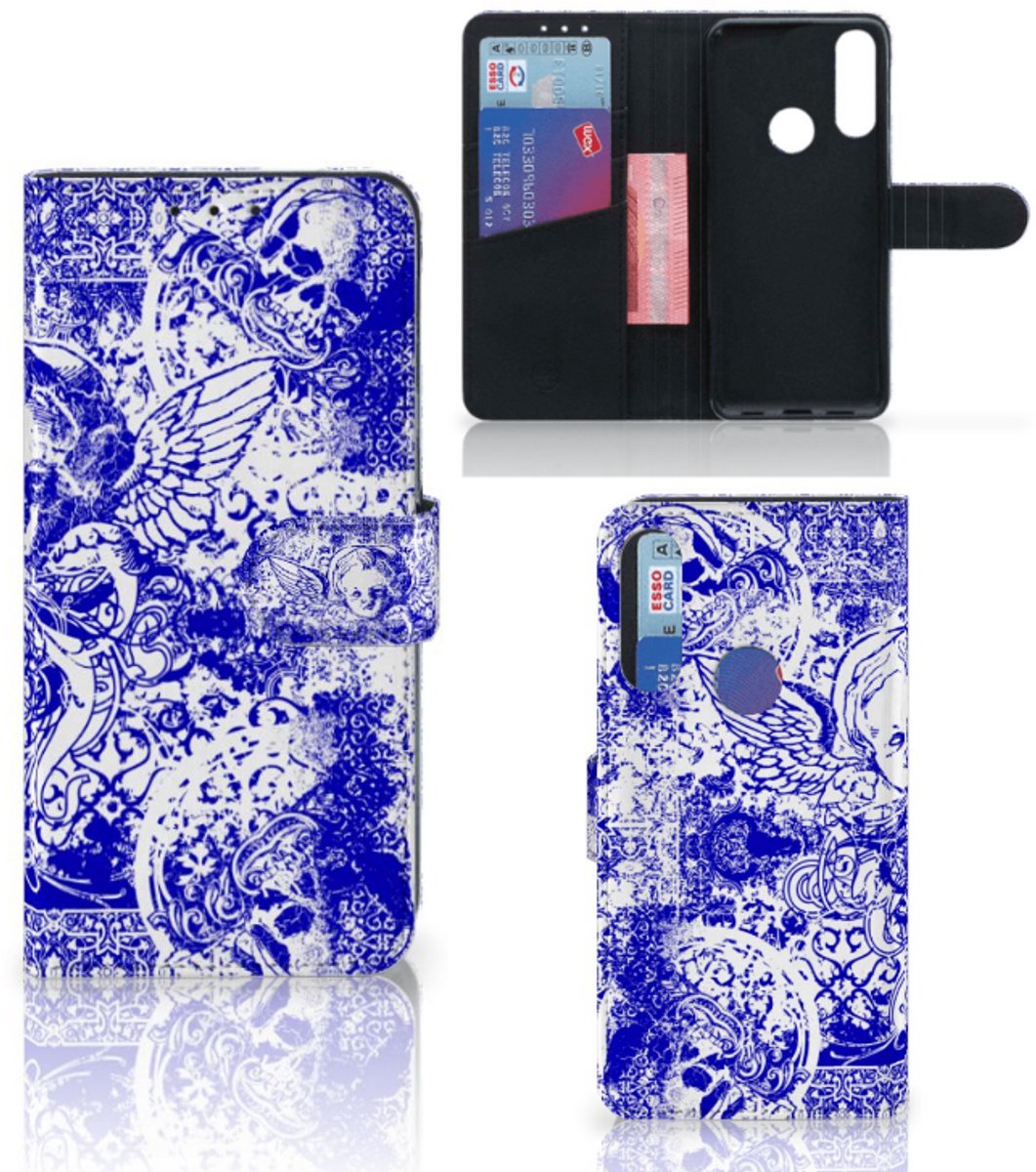 Telefoonhoesje met Naam Alcatel 1S 2020 Angel Skull Blauw