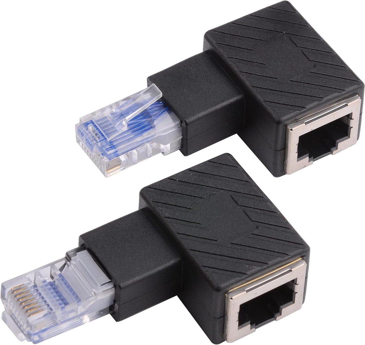 Ethernet Adapter Hoek - RJ45 Verloopstuk - Krappe Ruimtes - 90 Graden Ontwerp - 2 Stuks - Zwart