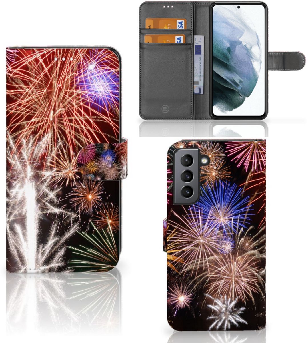 Samsung Galaxy S21 FE Wallet Case met Pasjes Vuurwerk