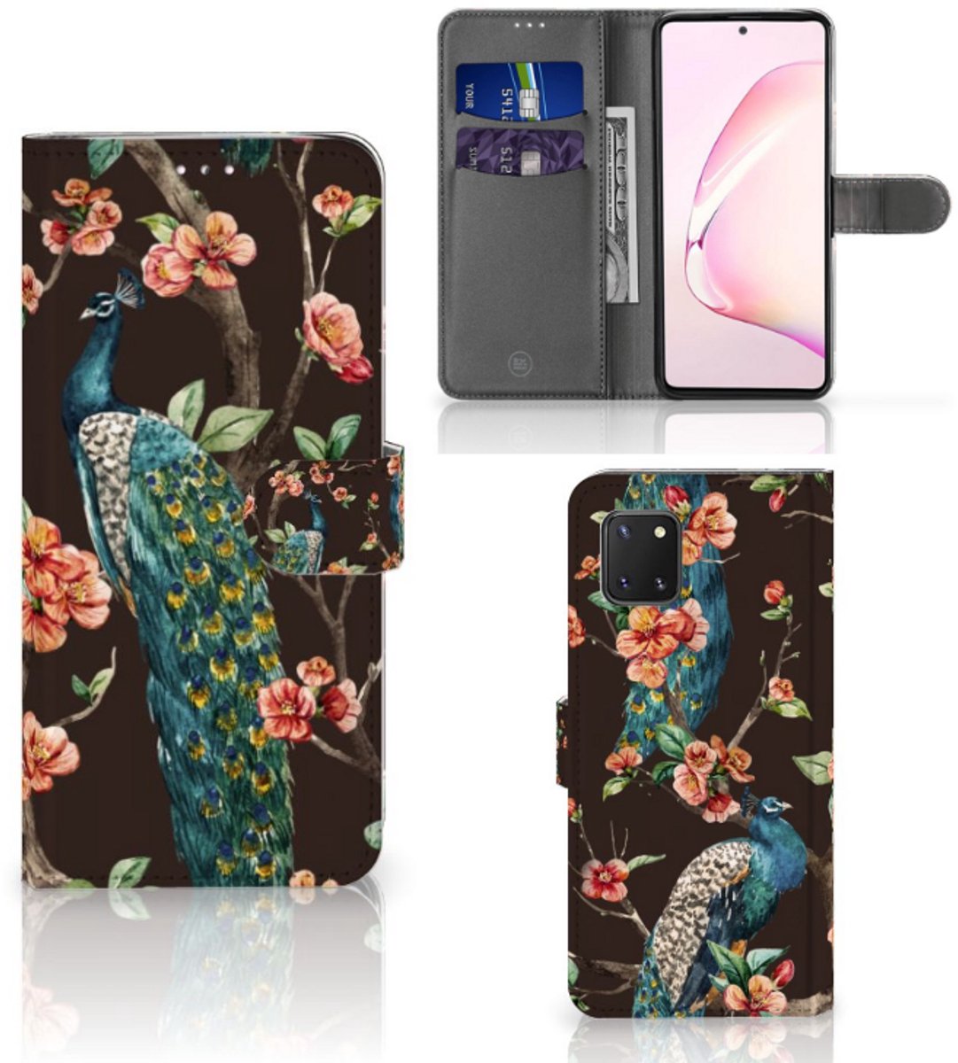 Samsung Note 10 Lite Telefoonhoesje met Pasjes Pauw met Bloemen