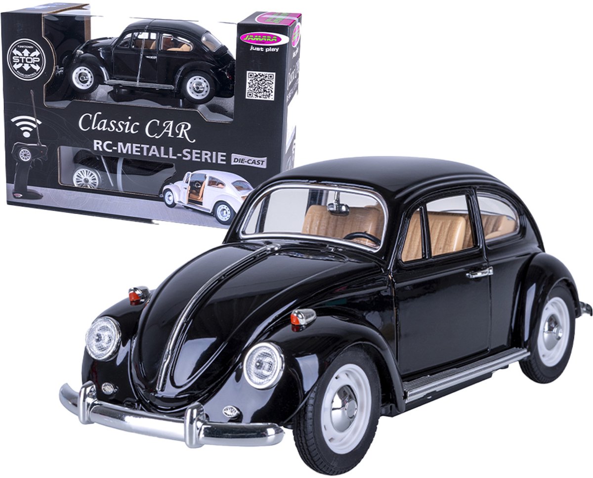 Jamara RC voertuig Auto - 402700 RC Klassieke Auto - Volkswagen Kever - Die-cast - Zwart - 27MHz RC Model Kant en Klaar - 1:18 Bestuurbare Auto