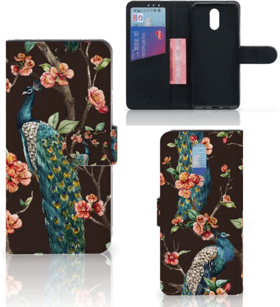 Nokia 2.3 Telefoonhoesje met Pasjes Pauw met Bloemen