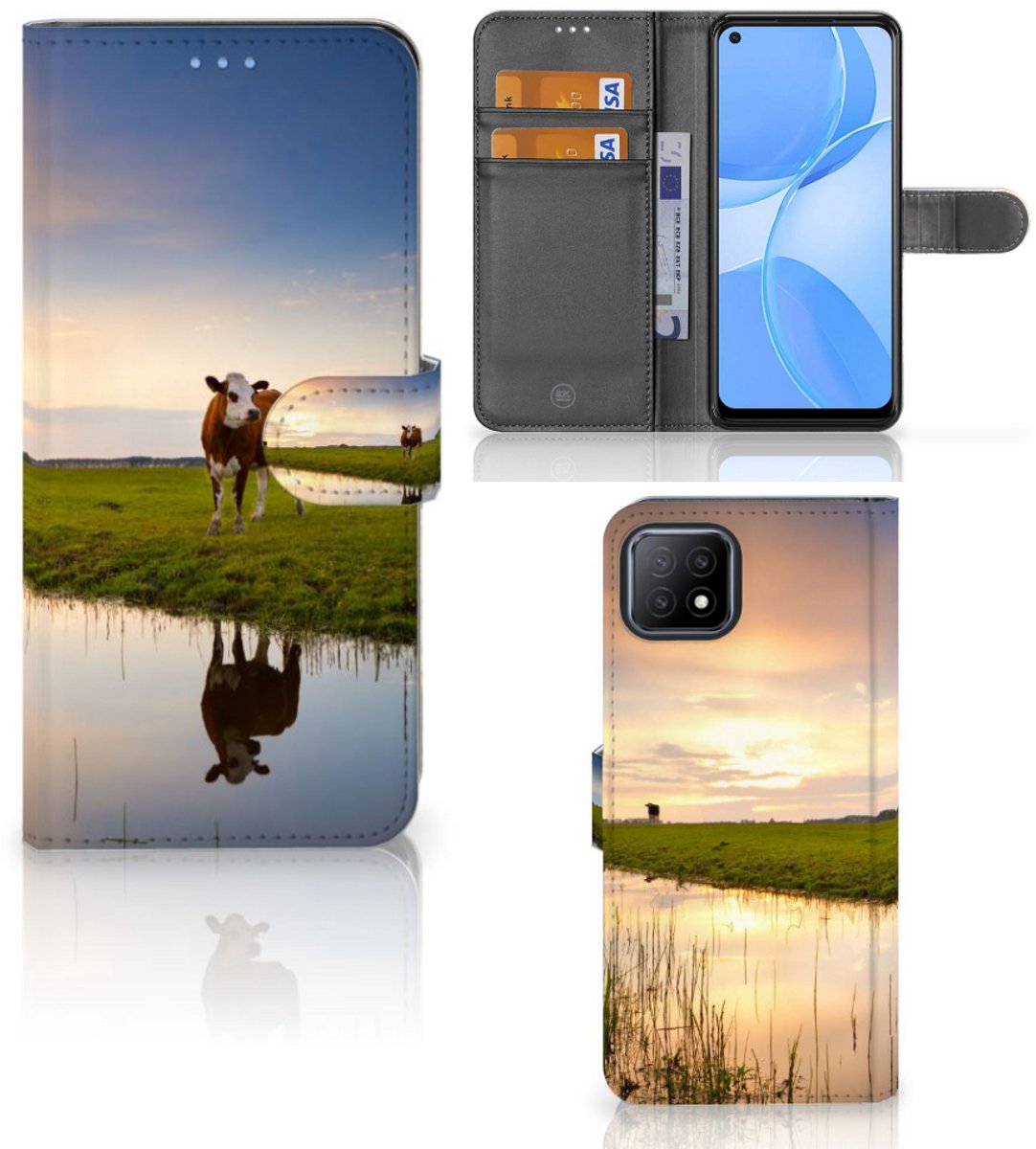 OPPO A73 5G Telefoonhoesje met Pasjes Koe