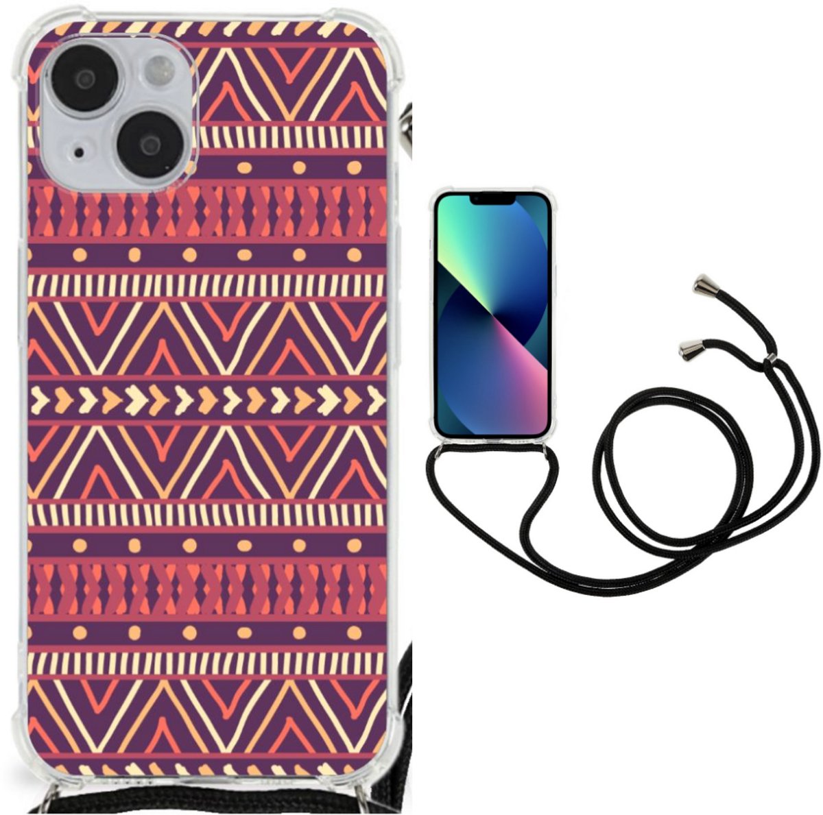 Back Cover voor iPhone 14 Plus Doorzichtige Silicone Hoesje Aztec Paars