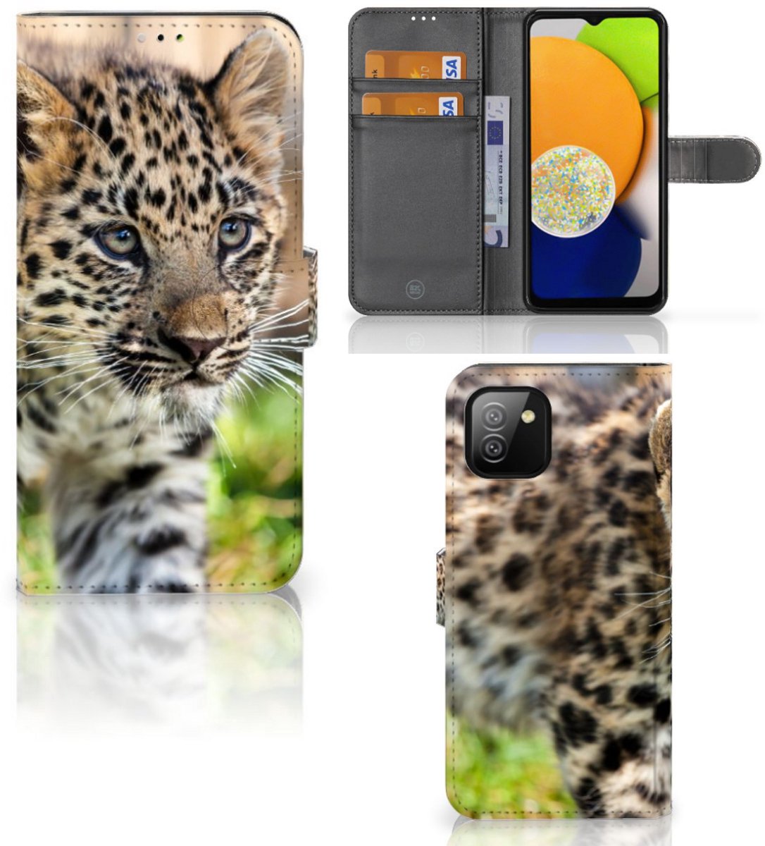 Samsung Galaxy A03 Telefoonhoesje met Pasjes Baby Luipaard