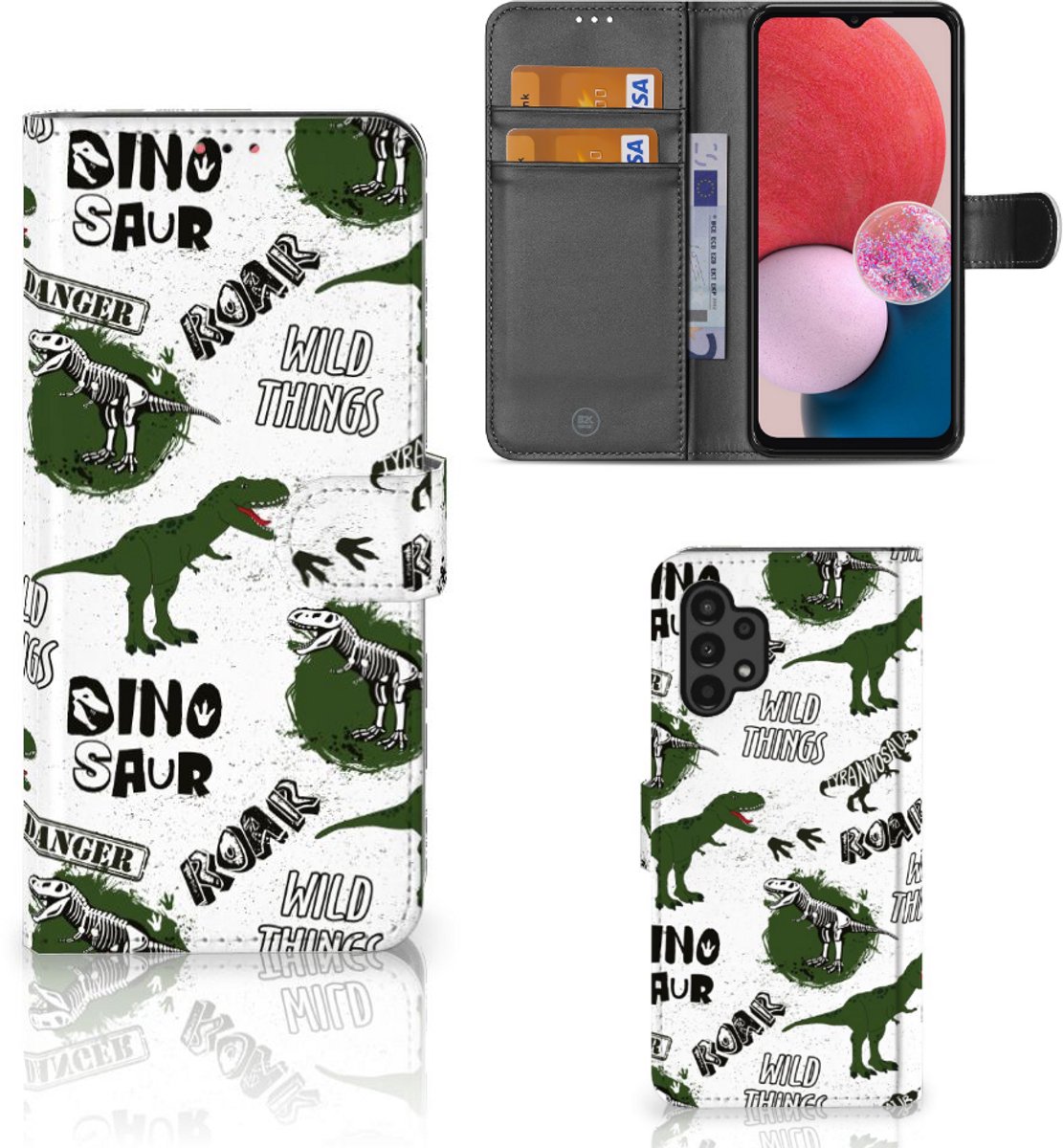 Telefoonhoesje met Pasjes voor Samsung Galaxy A13 (4G) Dinosaurus