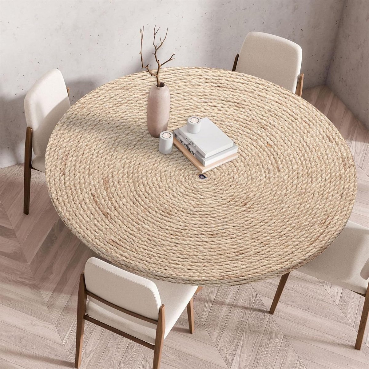 Ronde Tafelkleed - Woven Print - Diner Keuken - Elastische Rand - 130cm Diameter - Grijs