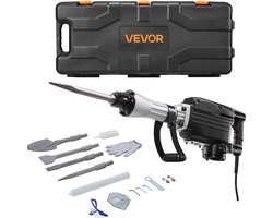 VEVOR Sloophamer Elektrische Betonhamer 2800 W, 1200 Bpm Breekhamer met 3 Beitels & Een Kleispade & Handschoenen & Veiligheidsbril, voor Betonnen Muren, Bakstenen, Tegels, Funderingen Zwart