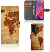 Coque de téléphone OPPO A54 5G | A74 5G | Carte du Wereldkaart de la Bookcase portefeuille A93 5G