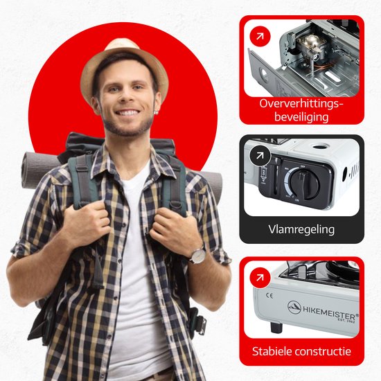 Hikemeister ® camping kooktoestel 1 pit 2200 KW draagbaar - Grijs - Inclusief 8 gasbussen + 2 Plaids - Butaangas Gasstel Gasfornuis Gaspit - Campingkooktoestel Gas Kookplaat - Met Koffer - Noodpakket van Merkloos — afbeelding 5