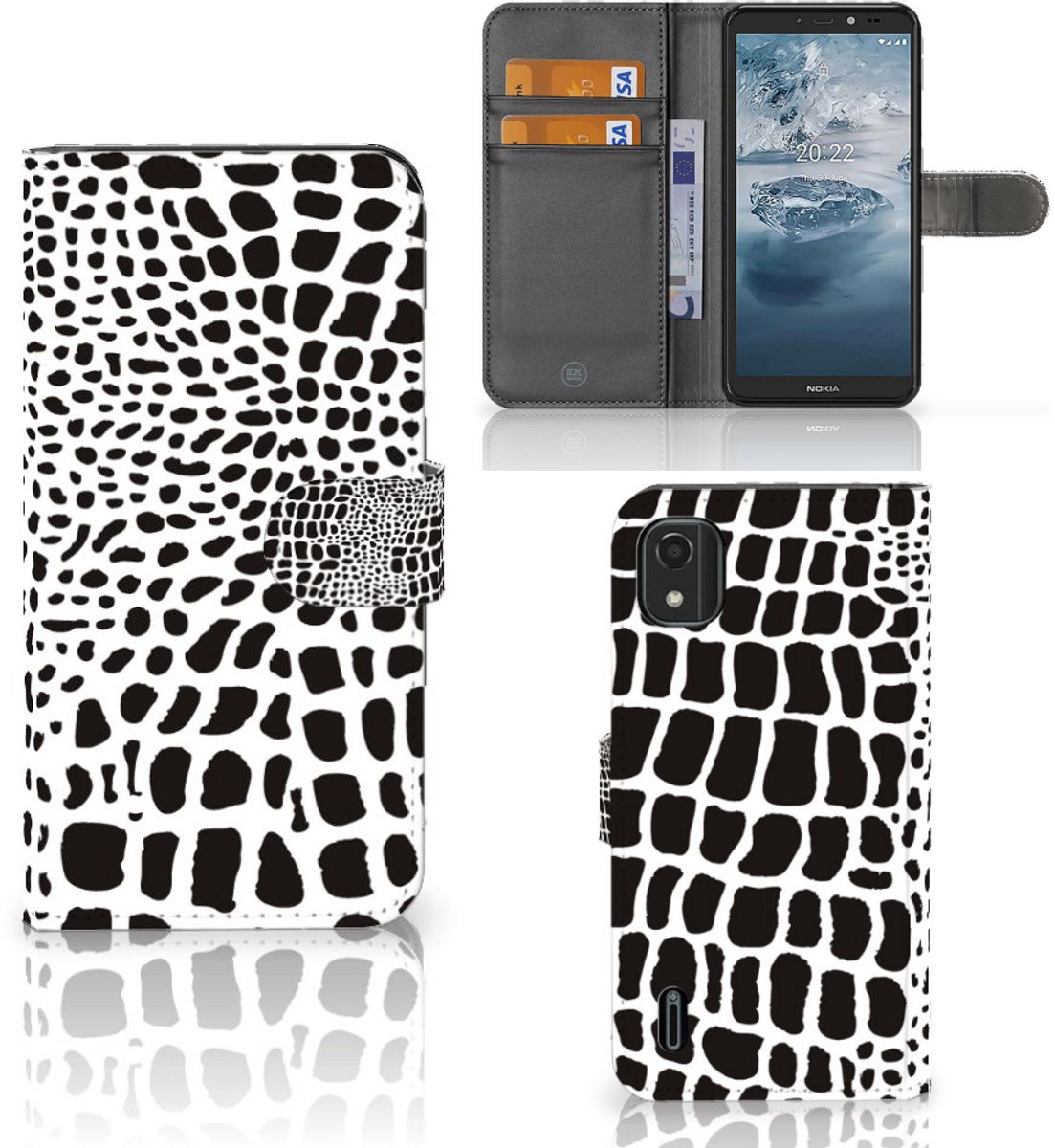 Nokia C2 2nd Edition Telefoonhoesje met Pasjes Slangenprint