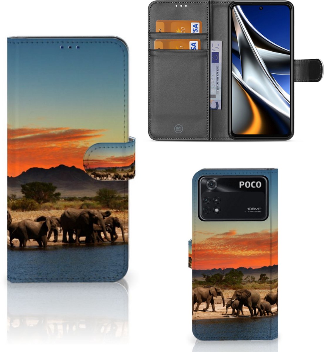 Xiaomi Poco X4 Pro 5G Telefoonhoesje met Pasjes Olifanten