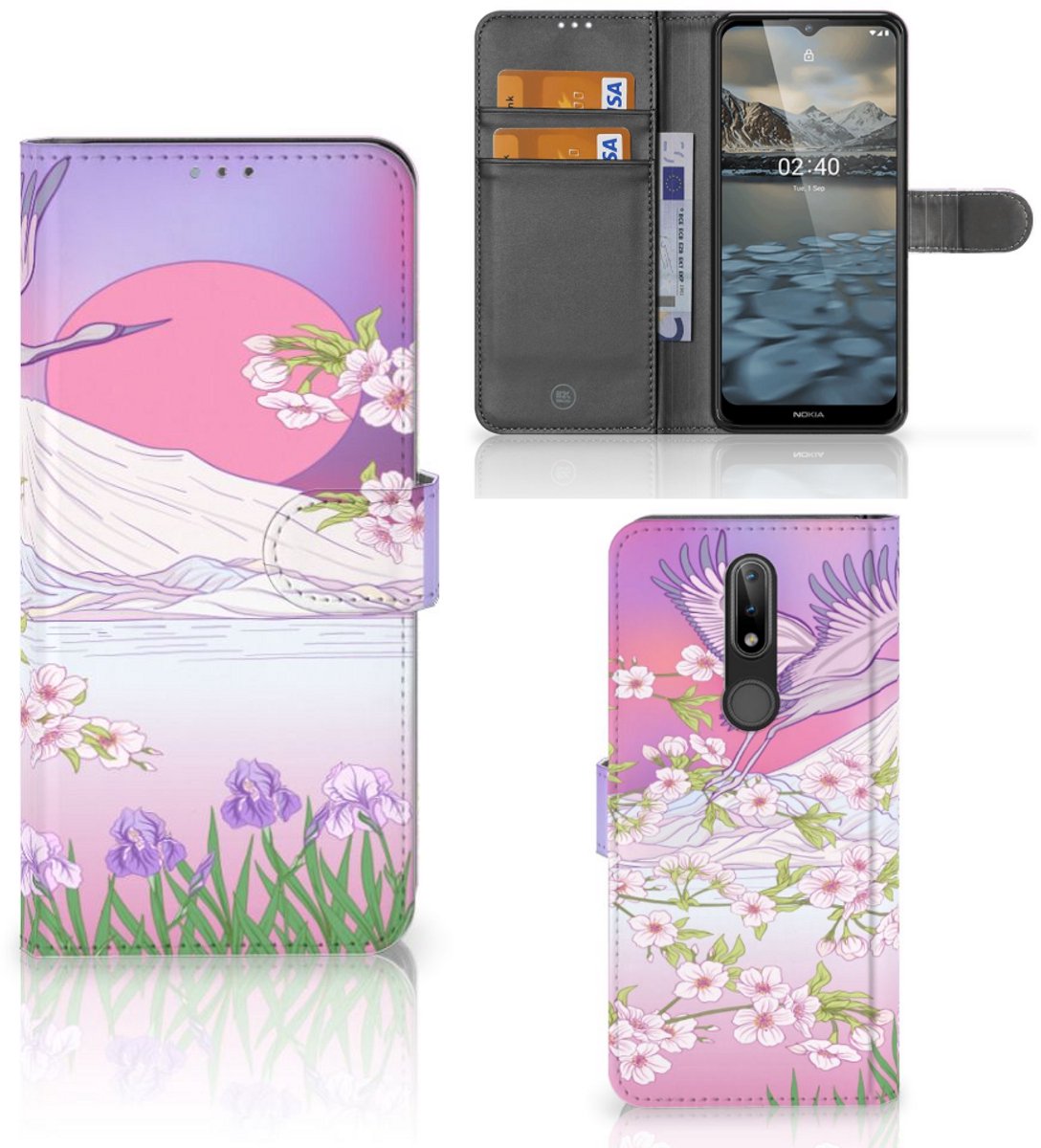 Boekhoesje voor Nokia 2.4 Telefoonhoesje met Pasjes Bird Flying