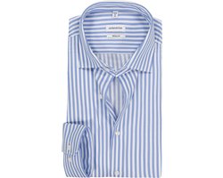 Seidensticker regular fit overhemd - mouwlengte 7 - popeline - blauw gestreept - Strijkvrij - Boordmaat: 40