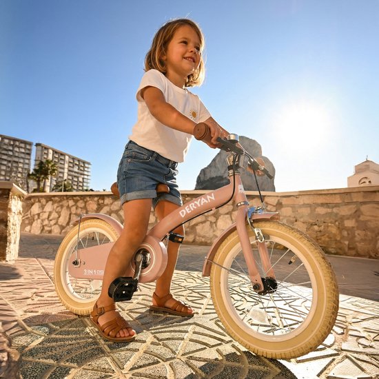 Deryan Luxe Kinderfiets 12 inch - 3 in 1 - loopfiets - Roze van Deryan — afbeelding 3