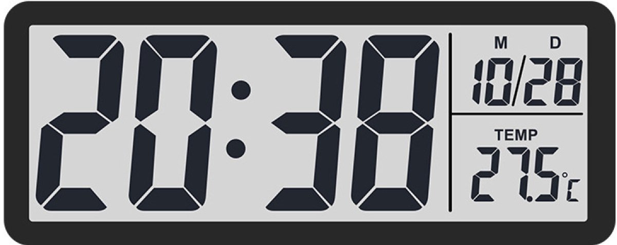 carmdering - Wekker - Digitale wekker - Wekker kind - Digitale wandklok - 8 inch LCD-scherm met tijd - temperatuur- en datumweergave - Werkt op batterijen of USB - Geschikt voor woonkamer - Slaapkamer - Keuken en bureau (zwart)