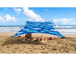Neso tenten strandtent met zandanker, draagbare luifel zonnescherm - 2,1 mx 2,1 m - gepatenteerde versterkte hoeken (Red de walvissen)