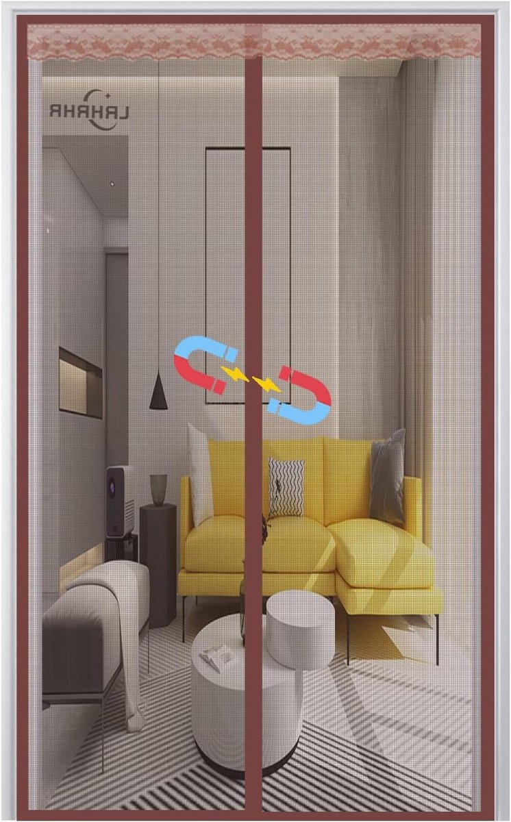 Magnetische vliegengaas, anti-muggengaas vlieggordijn magnetisch automatisch sluiten, handsfree gaasgordijn voor balkon woonkamer-bruin|| 100x230cm (39x90inch)