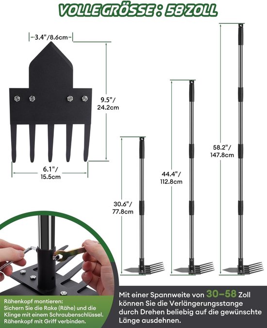 Tuinhark Schoffel - 2-in-1 Gereedschap - Onkruid Verwijderen - Roestvrij Staal - 160 cm — afbeelding 5