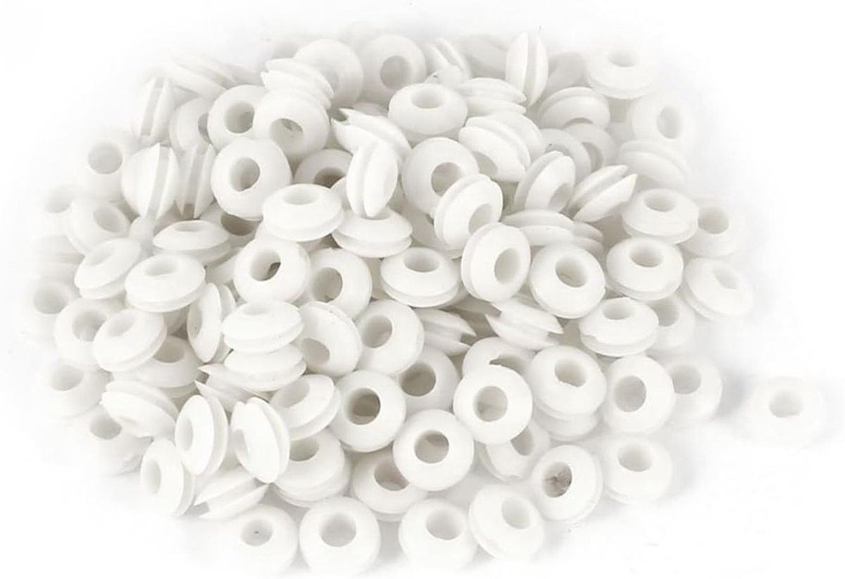 300 Stuks Witte Rubber Grommets 5mm - Kabel Beschermringen voor Elektrische Aansluitingen en Draadbeveiliging