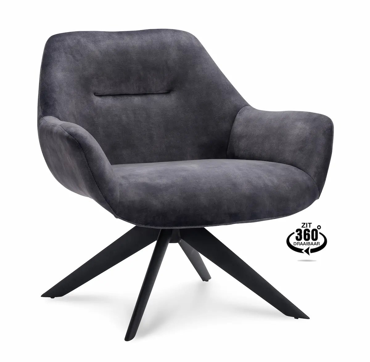 Icon Living - Fauteuil Hero - Draaibaar - Velours Adore Anthracite - Poot Zwart