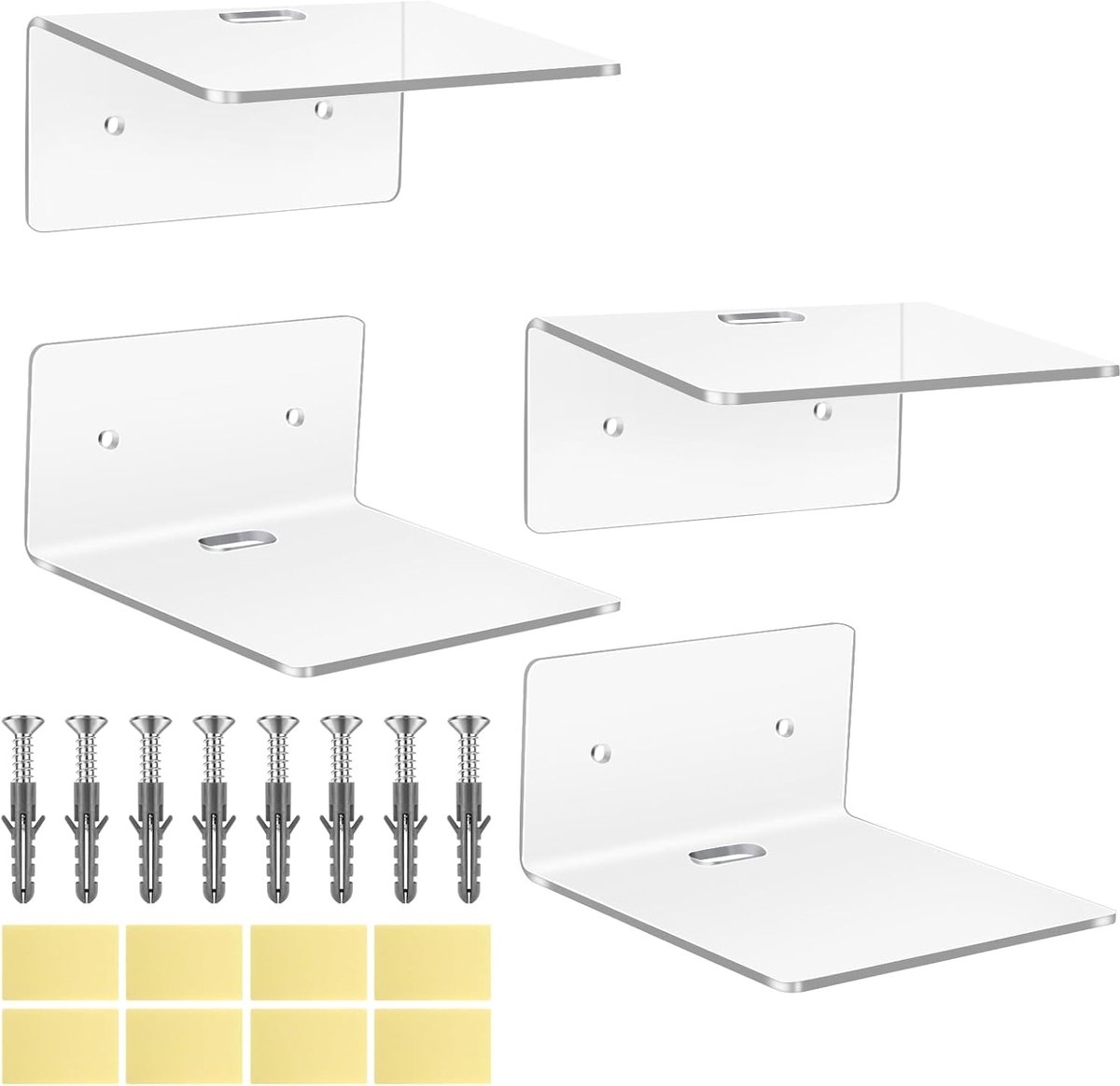 Mini Wall Shelves - 4 Stuks - Floating Acrylic Glass Shelf - Kleine Wandplank - Wandplank voor Slaapkamer - Badkamer - Woonkamer - Horloges en Decoratie