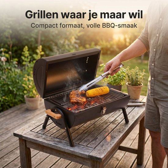 Cheqo® Houtskoolbarbecue - Barbecue Tafelmodel - BBQ Tafelmodel - Tafelbarbecue - Compacte Houtskool Grill - Kolen Barbecue - Draagbaar - voor Camping - Balkon - Picknick - Park en Strand - Cilindervorm - Deksel - Mat Zwart - Mini BBQ van Merkloos — afbeelding 5