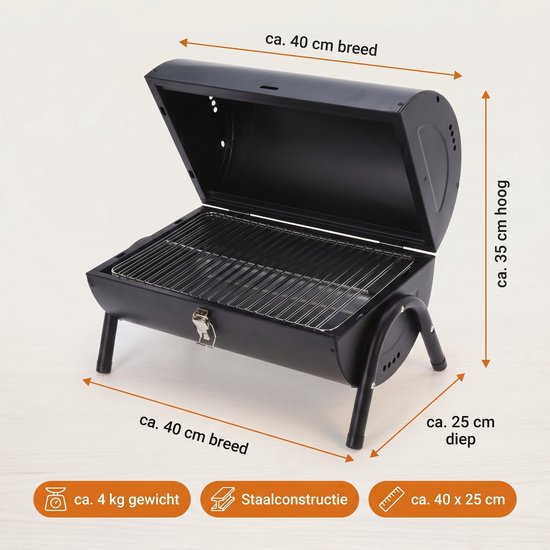 Cheqo® Houtskoolbarbecue - Barbecue Tafelmodel - BBQ Tafelmodel - Tafelbarbecue - Compacte Houtskool Grill - Kolen Barbecue - Draagbaar - voor Camping - Balkon - Picknick - Park en Strand - Cilindervorm - Deksel - Mat Zwart - Mini BBQ van Merkloos — afbeelding 3