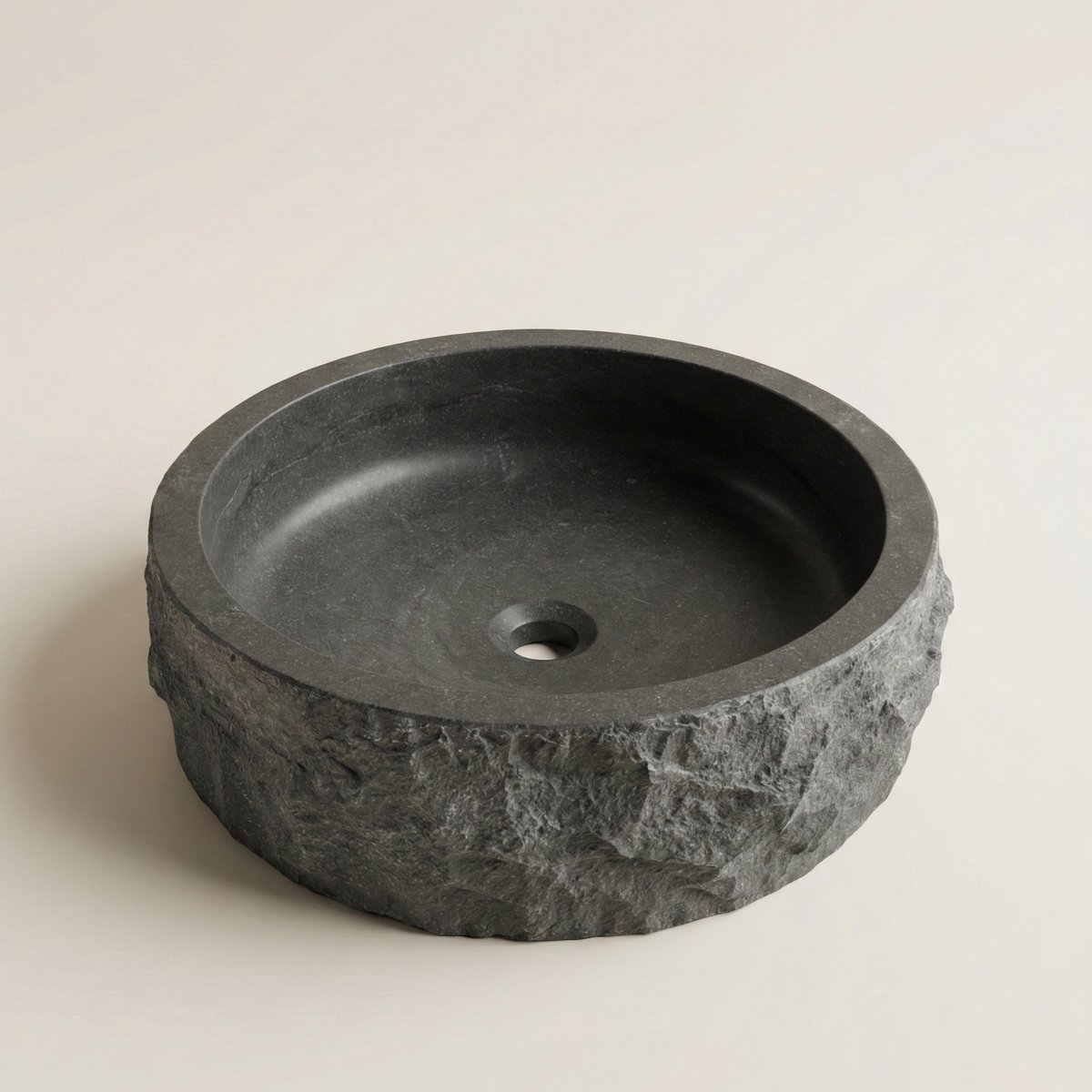 AquaVik Waskom Sten Hardsteen Gezoet Rond Hamerslag 40x12 cm