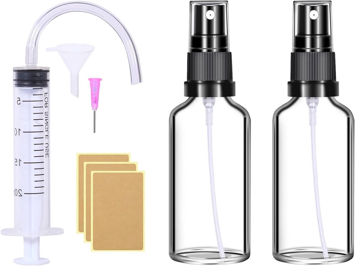 Kleine glazen sprayflessen set van 2 - 50 ml lege flessen voor parfum, cosmetica en persoonlijke verzorging - Handige mini sprayflessen voor eenvoudig vullen