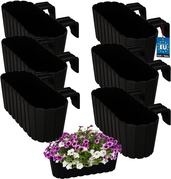 KOTARBAU® Lot de 6 Jardinière Extérieur, Pot de Fleur, PVC, 40 x 15 x 15 cm, Anthracite, Jardinière Balcon, Rectangulaire, Légère, avec Support pour Balconnière, Décorative