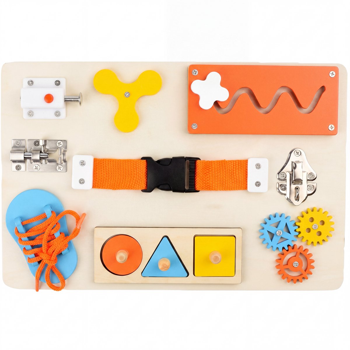 Montessori Busy Board – Educatief Houten Activiteitenbord – Reisspeelgoed - Sensorisch Speelgoed voor Baby & Peuter – Speelgoed 1 jaar – Speelgoed 2 Jaar – Speelgoed 3 Jaar