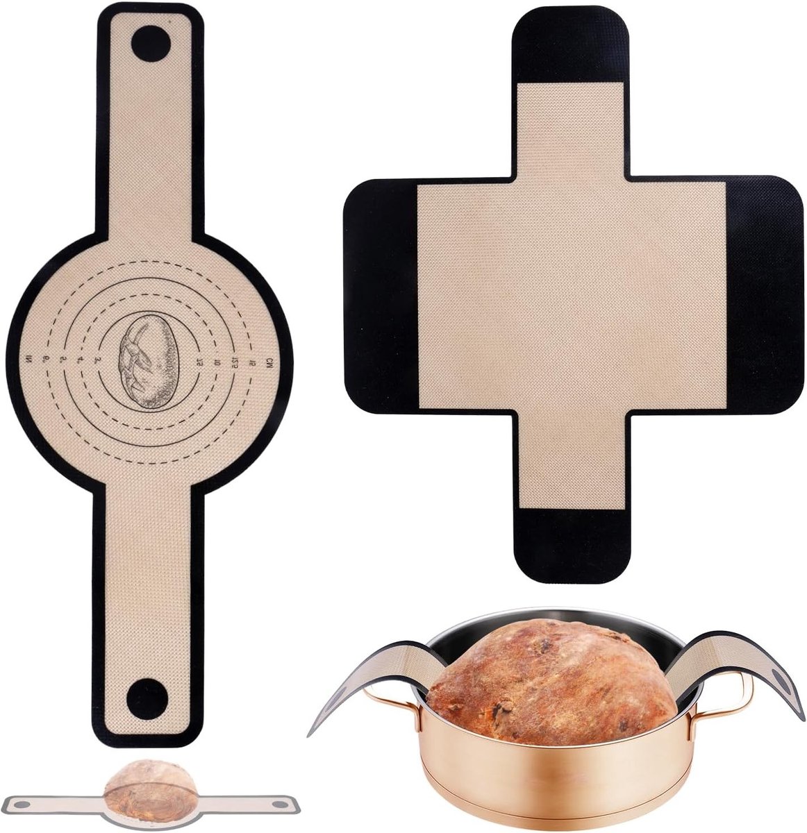 2 Stuks Herbruikbare Siliconen Brood Sling voor Dutch Oven, Ronde & Rechthoekige Broodvorm Inlegmat, Hittebestendig en Antiaanbaklaag voor Sourdough Bakken en Bakbenodigdheden