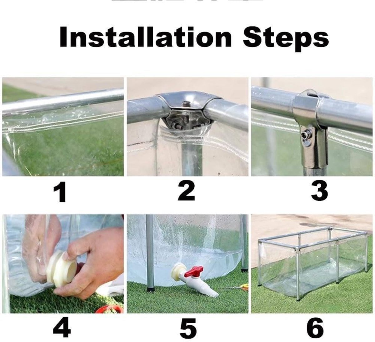 Transparante Visvijver Bovengronds Zwembad Ovaal – PVC 1.3 mm Dik met Frame & Afvoerventiel – Zichtbare Vijver voor Vis Kweken, Tuin & Tijdelijke Watertank – Laura