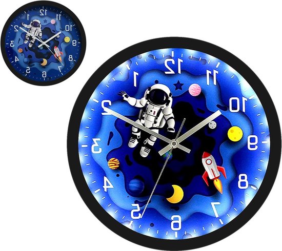 Stille 30 cm Kinderklok - Decoratieve Wandklok met Luminous Astronaut, Ideaal voor Kinderkamer, Woonkamer en Klaslokaal