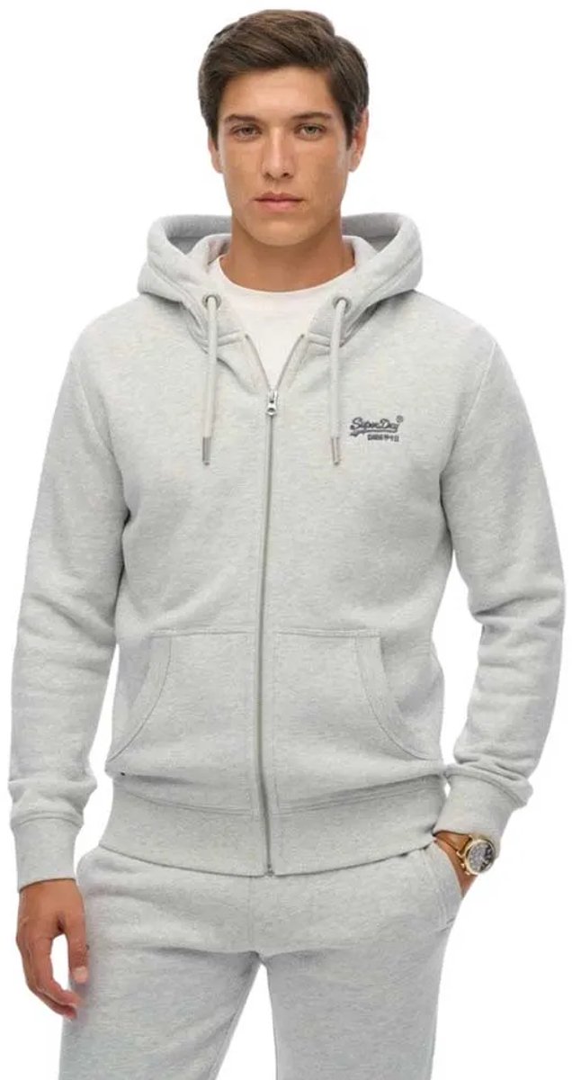 Superdry Vintage Logo Geborduurde Zip Hoodie Heren Hoodies Grijs