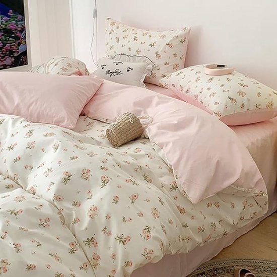 Beddengoedset 200x220 cm met bloemenprint - Omkeerbaar dekbedovertrek met ritssluiting en 2 kussenslopen van Merkloos — afbeelding 2