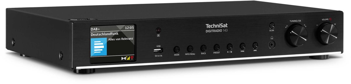 TechniSat DIGITRADIO 143 (V3) - HiFi tuner internetradio (DAB+ digitale radio, Bluetooth audio streaming, Spotify Connect, werpantenne, afstandsbediening, breedte 43,5 cm) zwart
